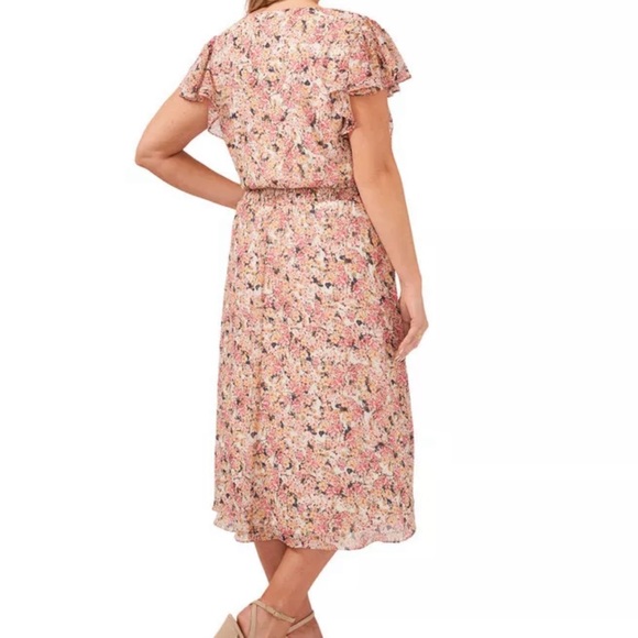 MSK Floral Print Short Flutter Sleeve Mid Calf Dress Size 2X - Picture 3 of 10